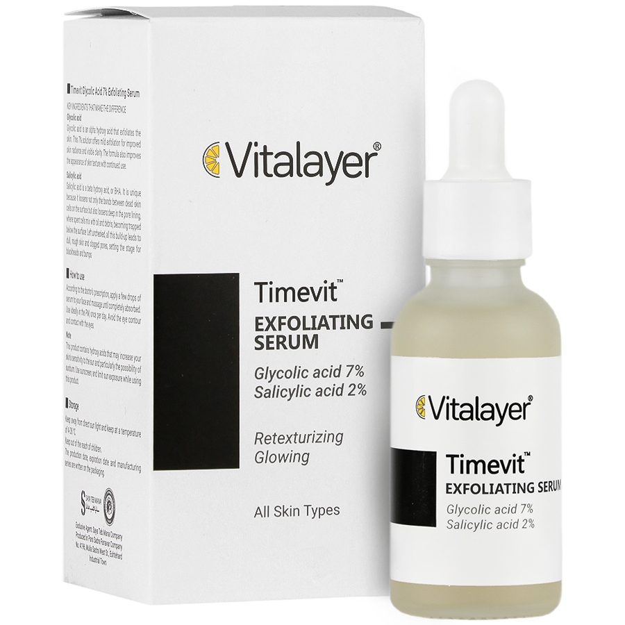 سرم لایه بردارملایم  ویتالیر مدل Timevit مناسب انواع پوست حجم 30 میلی لیتر