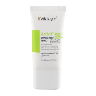 ضدآفتاب فلوئید بی رنگ ویتالایر مناسب پوست چرب SPF50