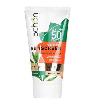 کرم ضدآفتاب دابل شیلد شوون رنگ طبیعی فاقد چربی مناسب پوست چرب و مستعد جوش spf50
